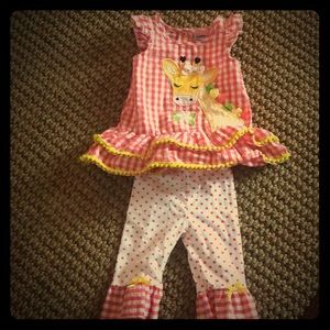 Coral Giraffe Top and Knit Pants